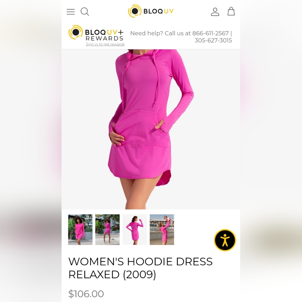 Bloq Uv Pink Hooded Sun Protection Long Sleeve Hoodie Dress Pockets Women's M